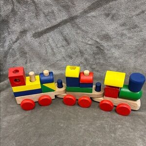🚂 MELISSA & DOUG - STACKING TRAIN TODDLER TOY 15 Solid Wood Color Pc. I